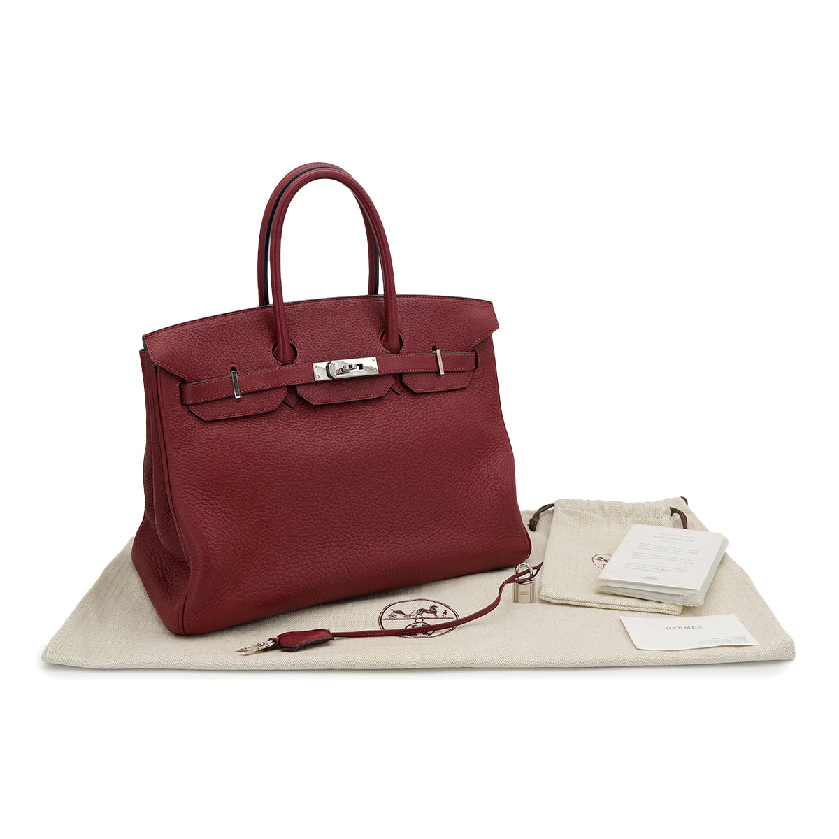 HERMES BIRKIN 35 ROUGE H TAURILLON CLEMENCE HAND BAG 2008 SQUARE L PALLADIUM HARDWARE 90322020