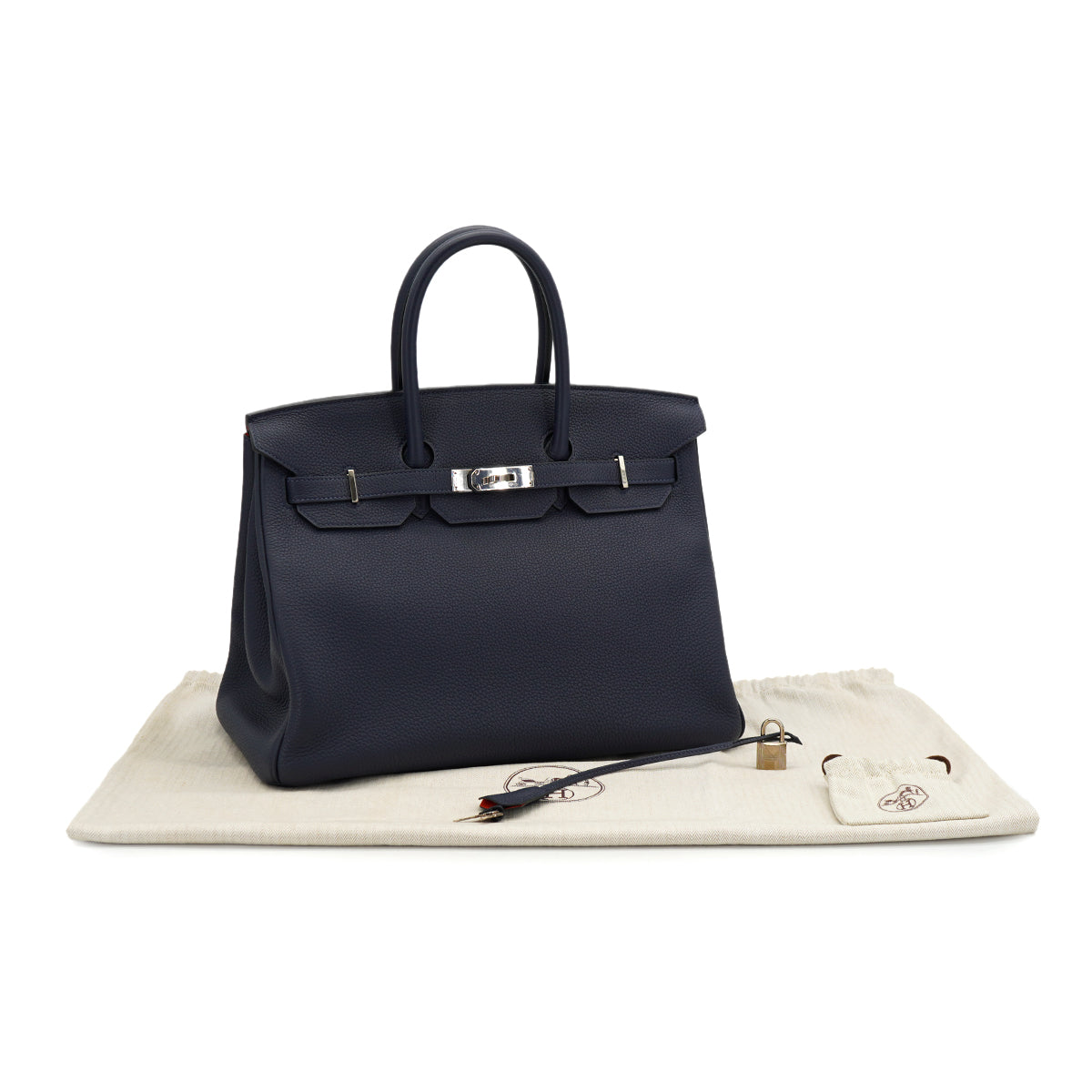 HERMES BIRKIN 35 VERSO BLUE NUIT ORANGE TOGO HAND BAG 2017 A STAMP PALLADIUM HARDWARE 90334134