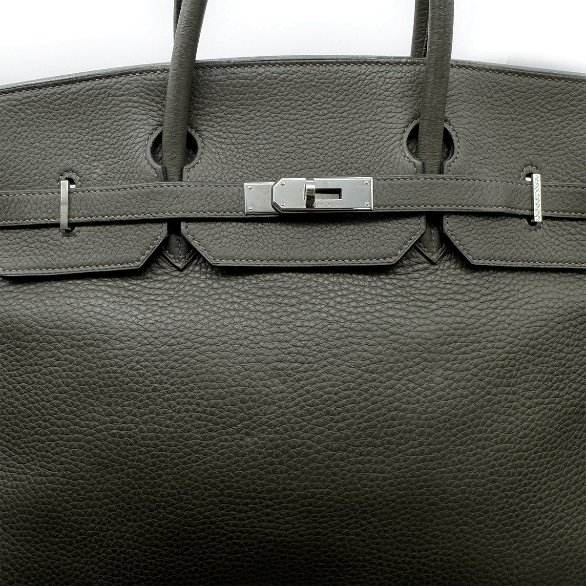 HERMES BIRKIN 40 VERT OLIVE TAURILLON CLEMENCE HAND BAG 2002 SQUARE F PALLADIUM HARDWARE 90315869