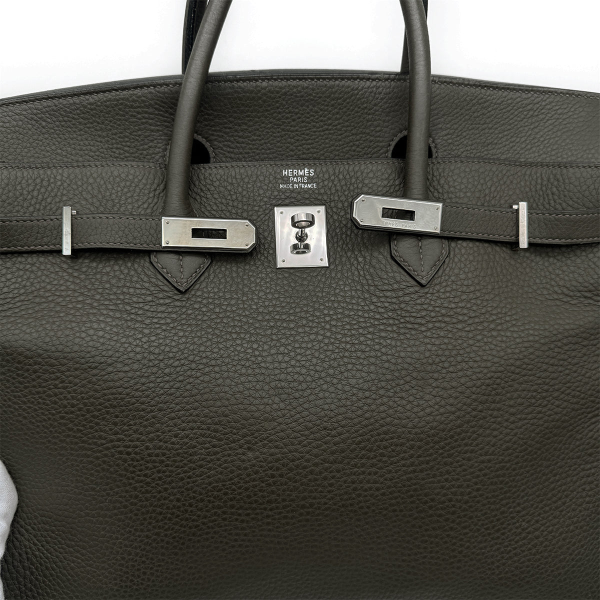 HERMES BIRKIN 40 VERT OLIVE TAURILLON CLEMENCE HAND BAG 2002 SQUARE F PALLADIUM HARDWARE 90315869