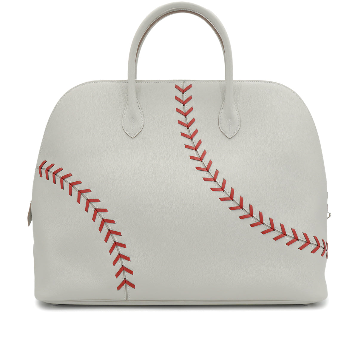 HERMES BOLIDE 1923 BASEBALL 45 GRIS PERLE ROUGE CASAQUE EVERCOLOR HAND BAG 2018 C STAMP PALLADIUM HARDWARE 90335571