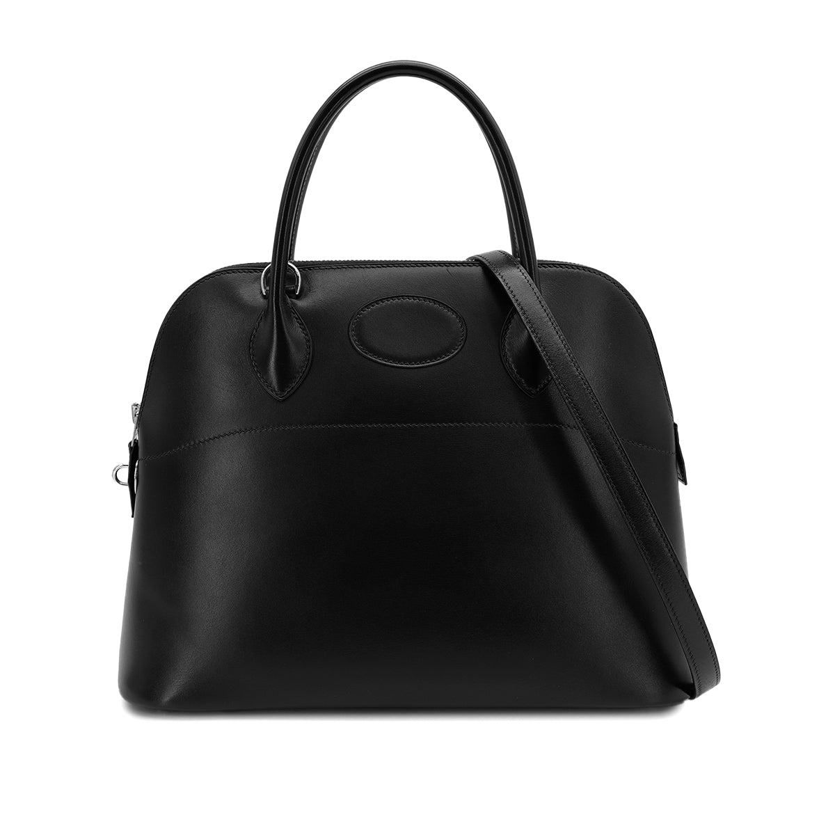 HERMES BOLIDE 31 BLACK BOXCALF HAND SHOULDER BAG 1999 SQUARE C SILVER HARDWARE 90318202