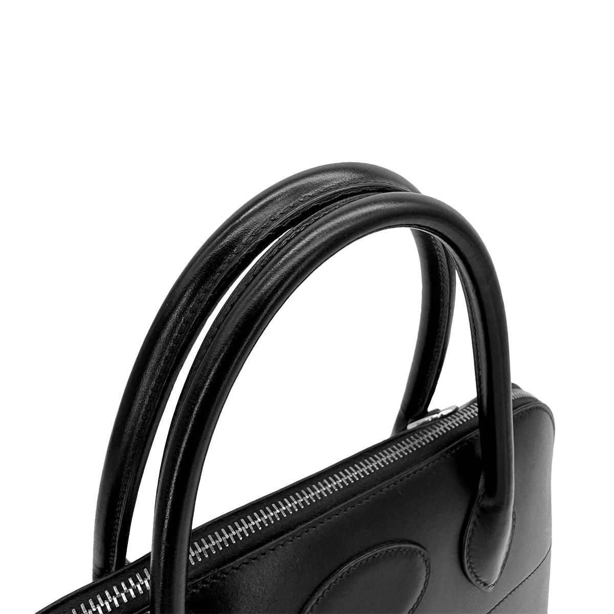 HERMES BOLIDE 31 BLACK BOXCALF HAND SHOULDER BAG 1999 SQUARE C SILVER HARDWARE 90318202