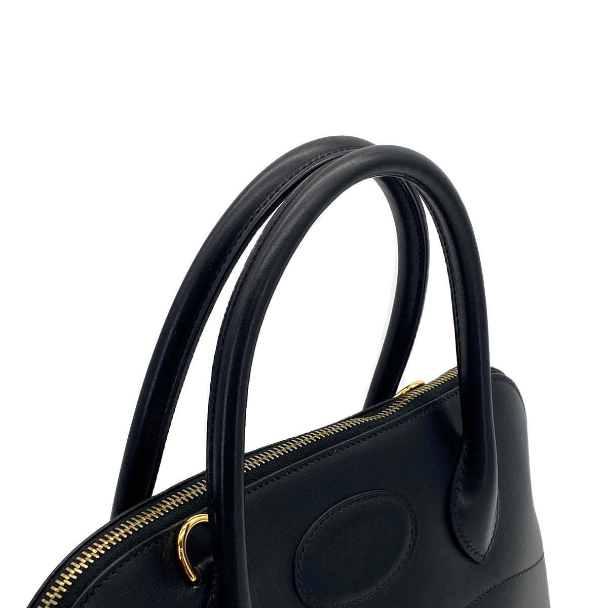 HERMES BOLIDE 31 BLACK BOXCALF HAND SHOULDER BAG 2002 SQUARE F GOLD HARDWARE 90320998