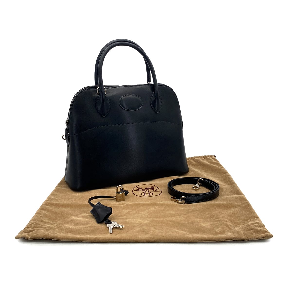 HERMES BOLIDE 31 BLACK BOXCALF HAND SHOULDER BAG 2003 SQUARE G PALLADIUM HARDWARE 90314377