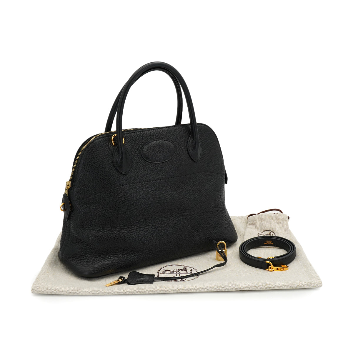 HERMES BOLIDE 31 BLACK TOGO HAND SHOULDER BAG 2004 SQUARE H GOLD HARDWARE 90326836