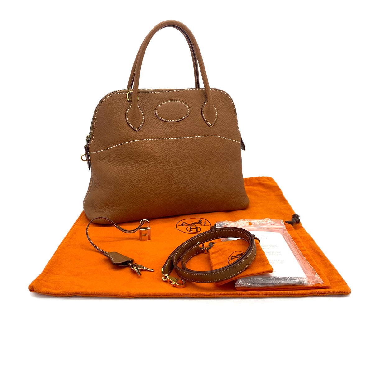 HERMES BOLIDE 31 GOLD TOGO HAND SHOULDER BAG 2006 SQUARE J GOLD HARDWARE 90319981