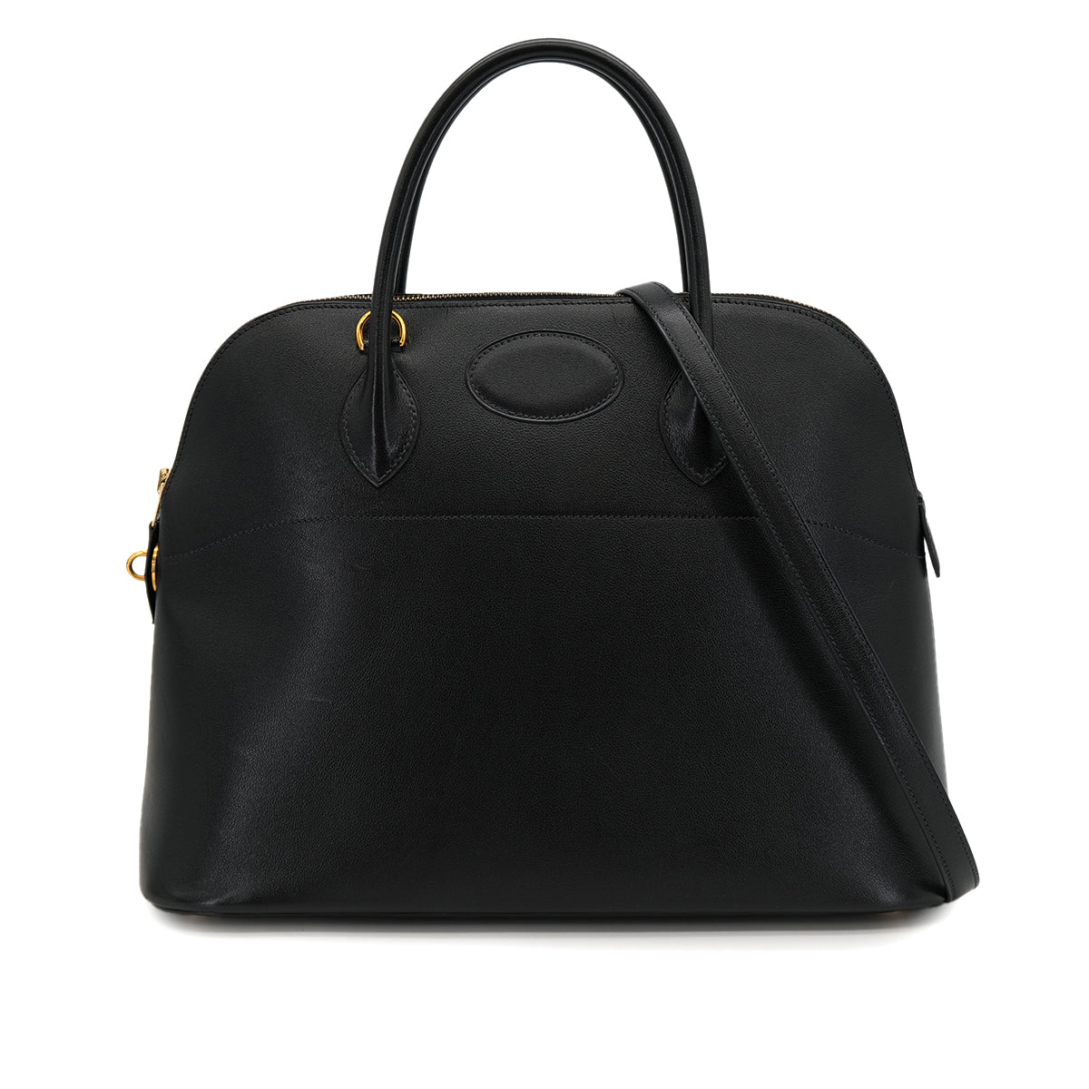 HERMES BOLIDE 35 BLACK VEAU GULLIVER HAND SHOULDER BAG 1994 CIRCLE X GOLD HARDWARE 90323091