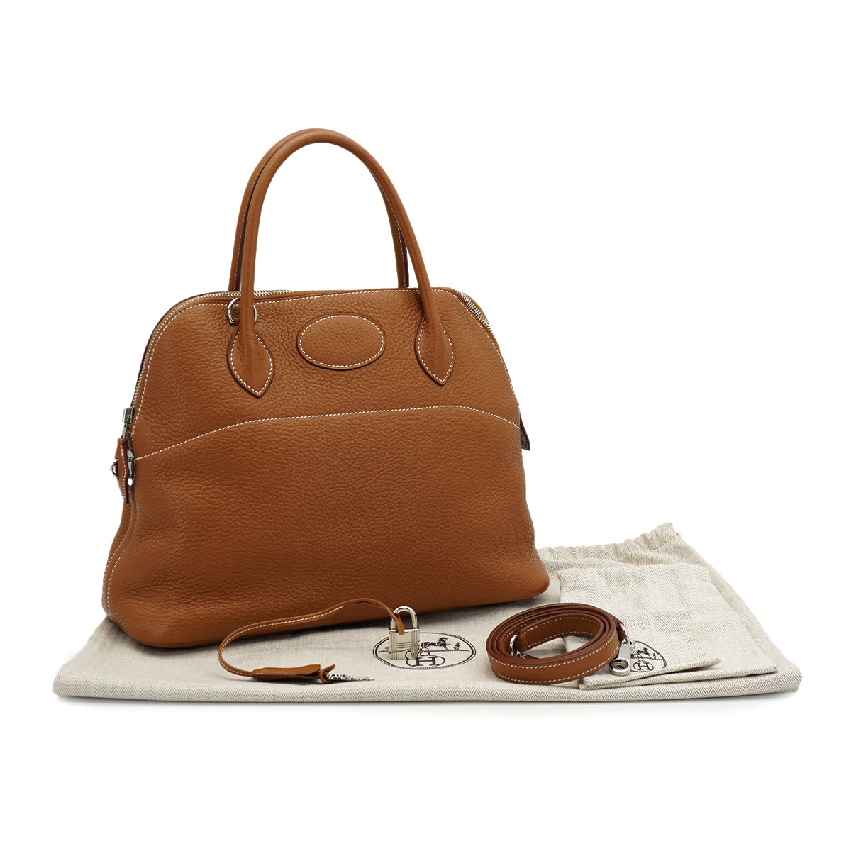 HERMES BOLIDE 35 GOLD TAURILLON CLEMENCE HAND SHOULDER BAG 2013 SQUARE Q PALLADIUM HARDWARE 90334128