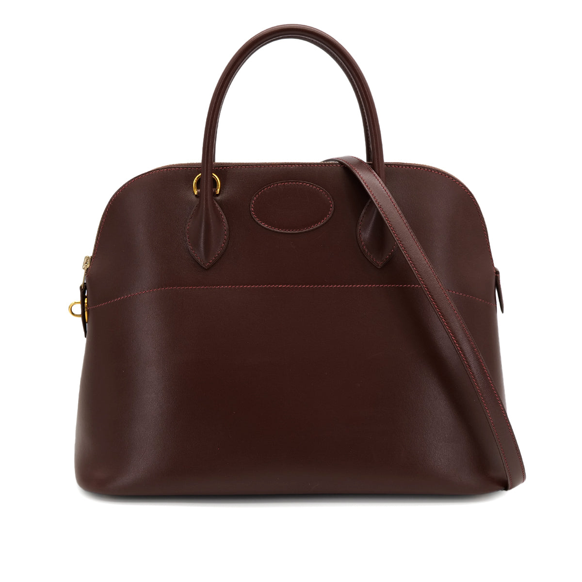 HERMES BOLIDE 35 MARRON FONCE BOXCALF HAND BAG 2001 SQUARE E GOLD HARDWARE 90311972