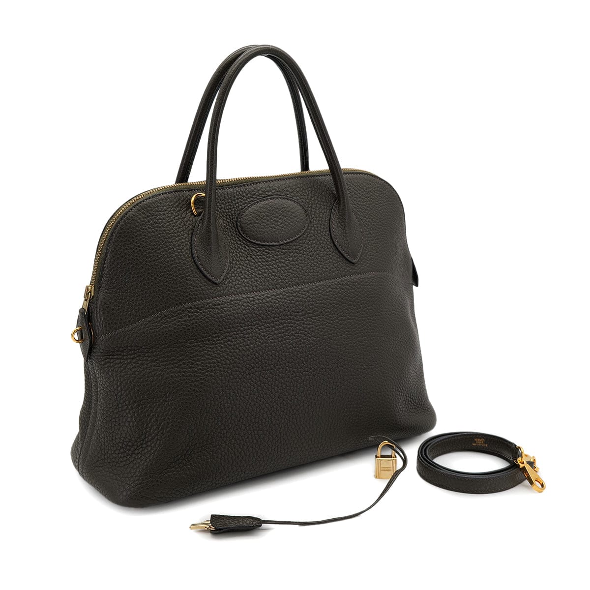 HERMES BOLIDE 35 VERT OLIVE TAURILLON CLEMENCE HAND SHOULDER BAG 2005 SQUARE I GOLD HARDWARE 90325607