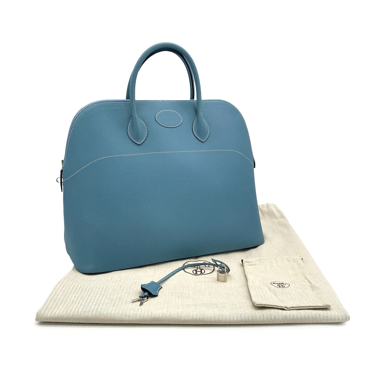HERMES BOLIDE 45 BLUE JEAN VEAU EPSOM HAND BAG 2007 SQUARE K PALLADIUM HARDWARE 90317857