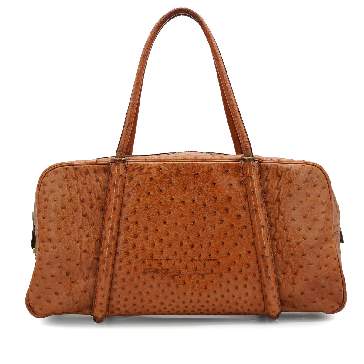 HERMES BOSTON BAG COGNAC OSTRICH HAND SHOULDER BAG 1986 CIRCLE P GOLD HARDWRE 90343964