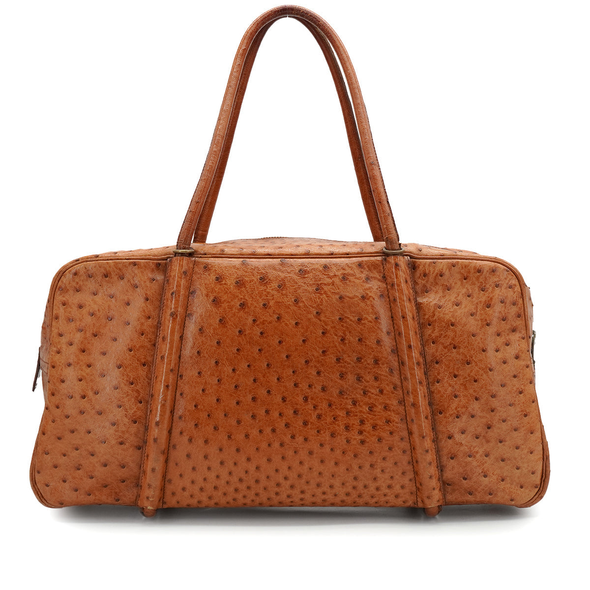 HERMES BOSTON BAG COGNAC OSTRICH HAND SHOULDER BAG 1986 CIRCLE P GOLD HARDWRE 90343964