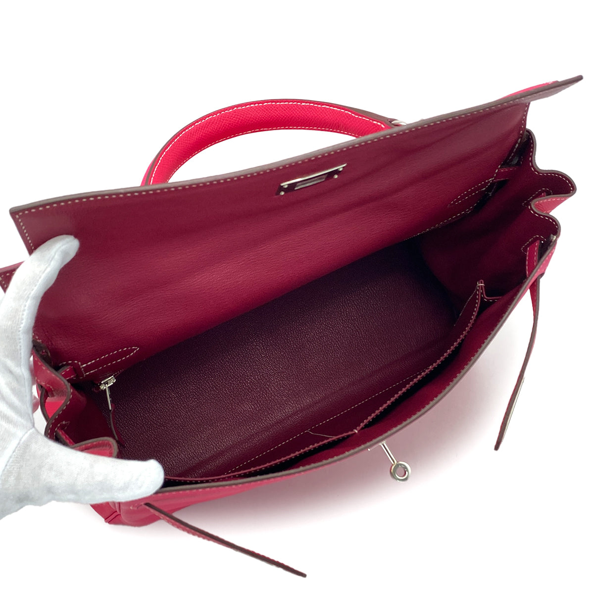 HERMES CANDY KELLY 35 RETOURNE ROSE TYRIEN RUBIS VEAU EPSOM HAND SHOULDER BAG 2011 SQUARE O PALLADIUM HARDWARE 90326844