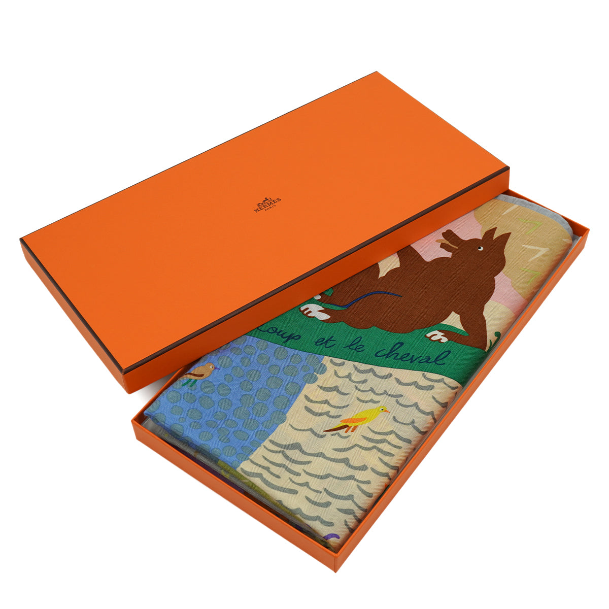 HERMES CARRE GEANT 140 LE LIVRE D`ESOPE SCARF MULTICOLOR CASHMERE SILK 90330278