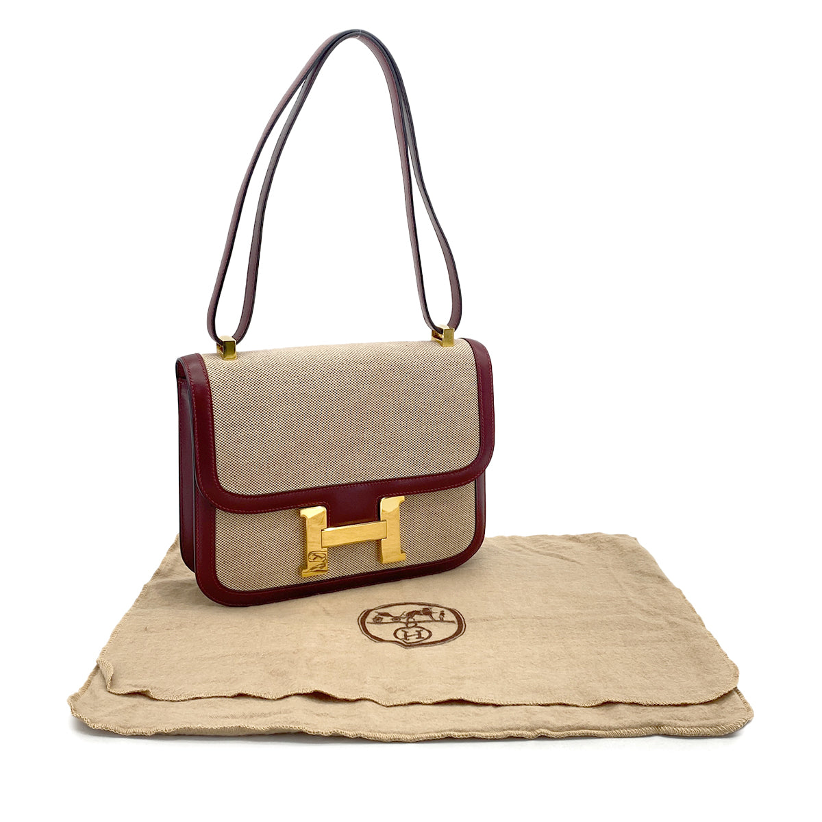 HERMES CONSTANCE 24 ROUGE H BOX CALF TOILE H SHOULDER BAG 1985 CIRCLE O GOLD HARDWARE 90325610
