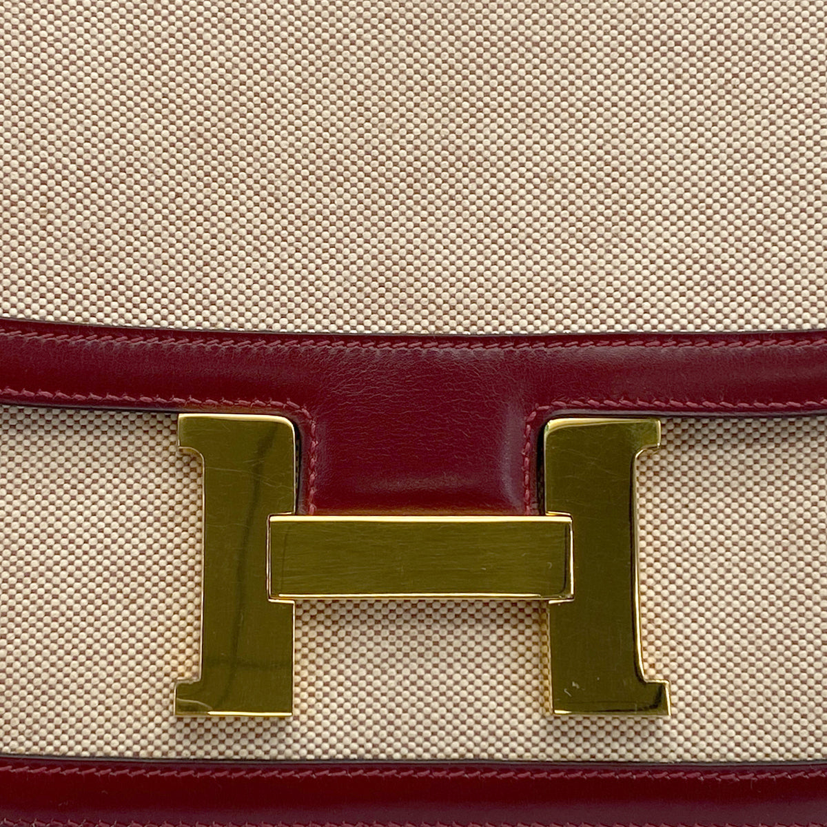 HERMES CONSTANCE 24 ROUGE H BOX CALF TOILE H SHOULDER BAG 1985 CIRCLE O GOLD HARDWARE 90325610