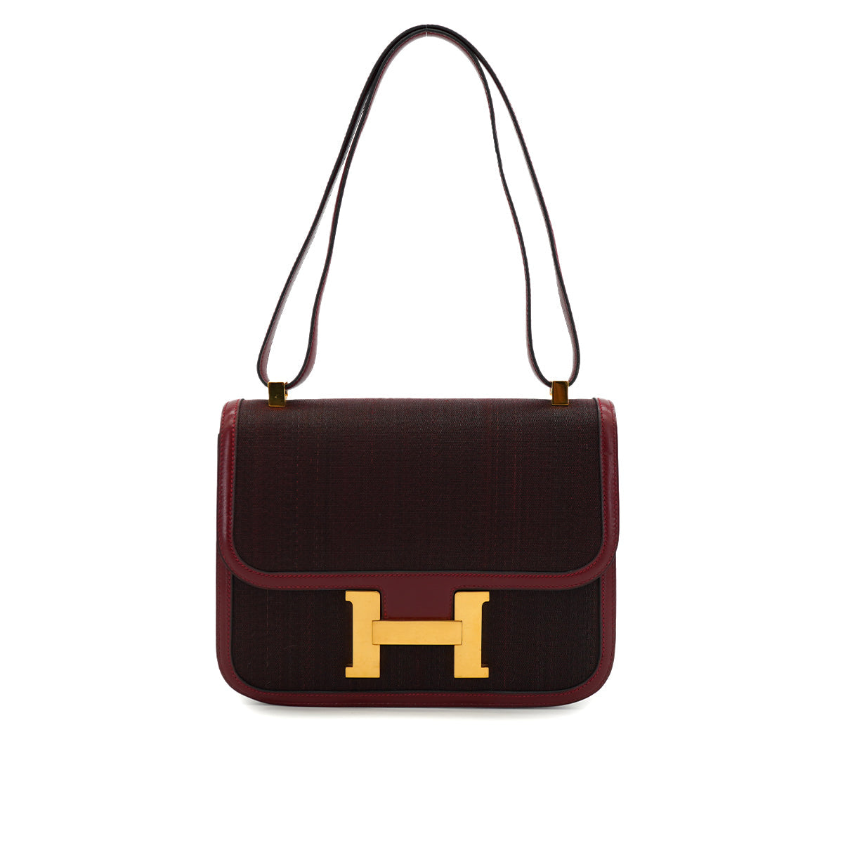 HERMES CONSTANCE 24 ROUGE H CRINOLINE BOX CALF SHOULDER BAG 1978 CIRCLE H GOLD HARDWARE 90332920
