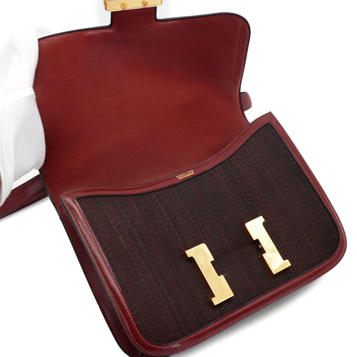 HERMES CONSTANCE 24 ROUGE H CRINOLINE BOX CALF SHOULDER BAG 1978 CIRCLE H GOLD HARDWARE 90332920