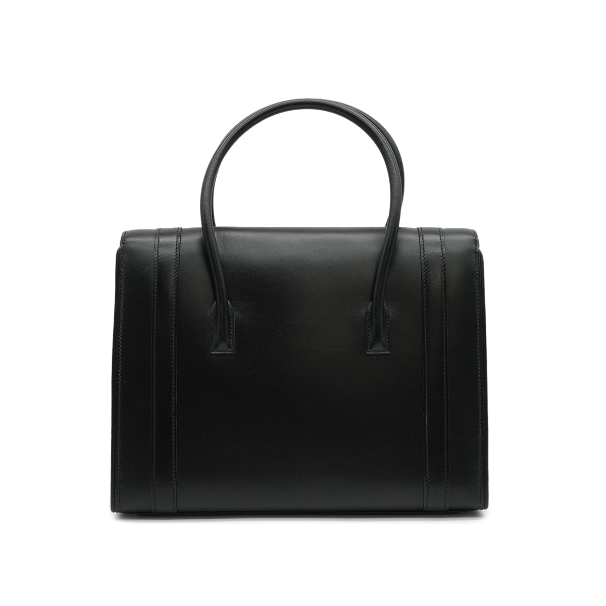 HERMES DRUG 27 BLACK BOX CALF HAND BAG 1978 CIRCLE H GOLD HARDWARE 90338297