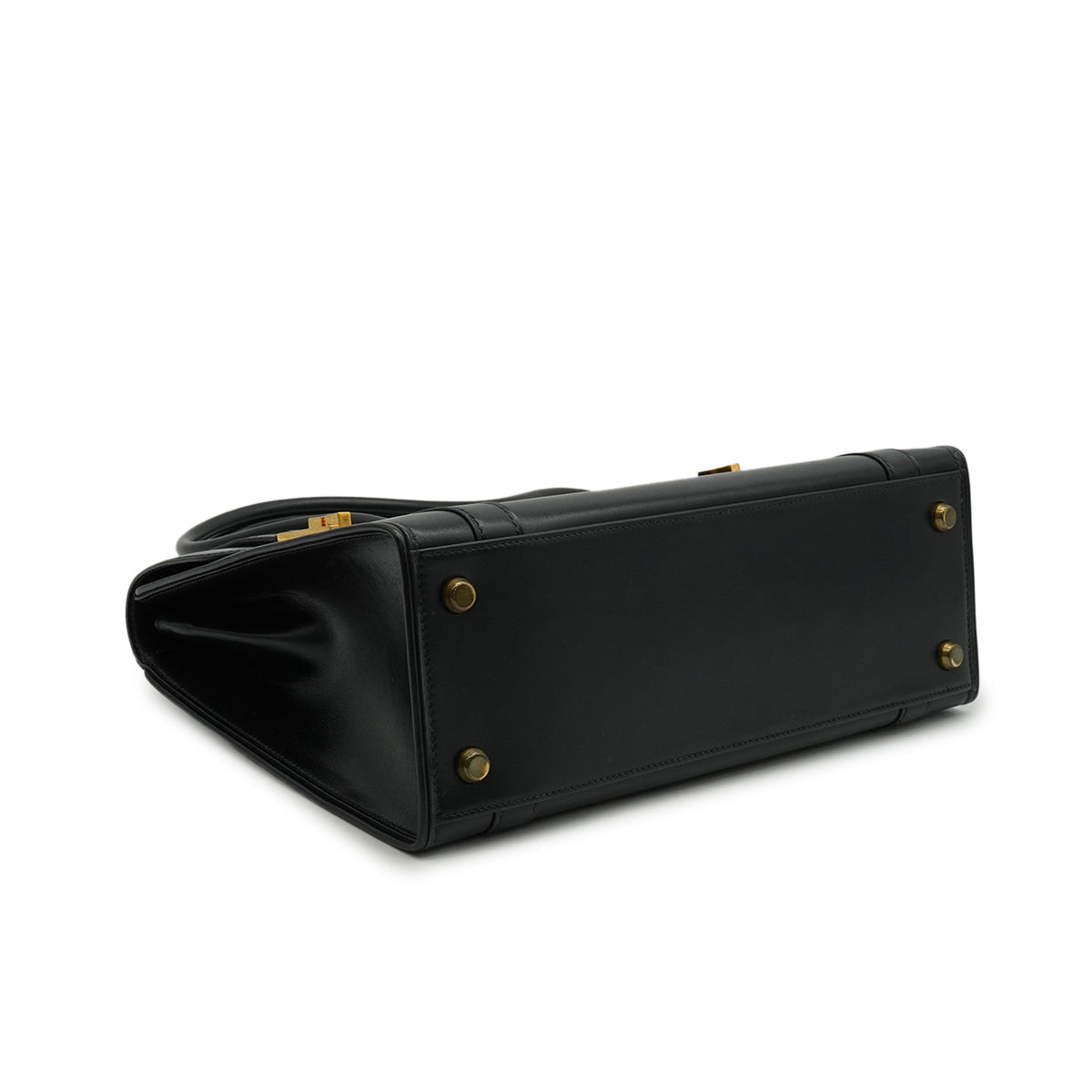 HERMES DRUG 27 BLACK BOX CALF HAND BAG 1978 CIRCLE H GOLD HARDWARE 90338297