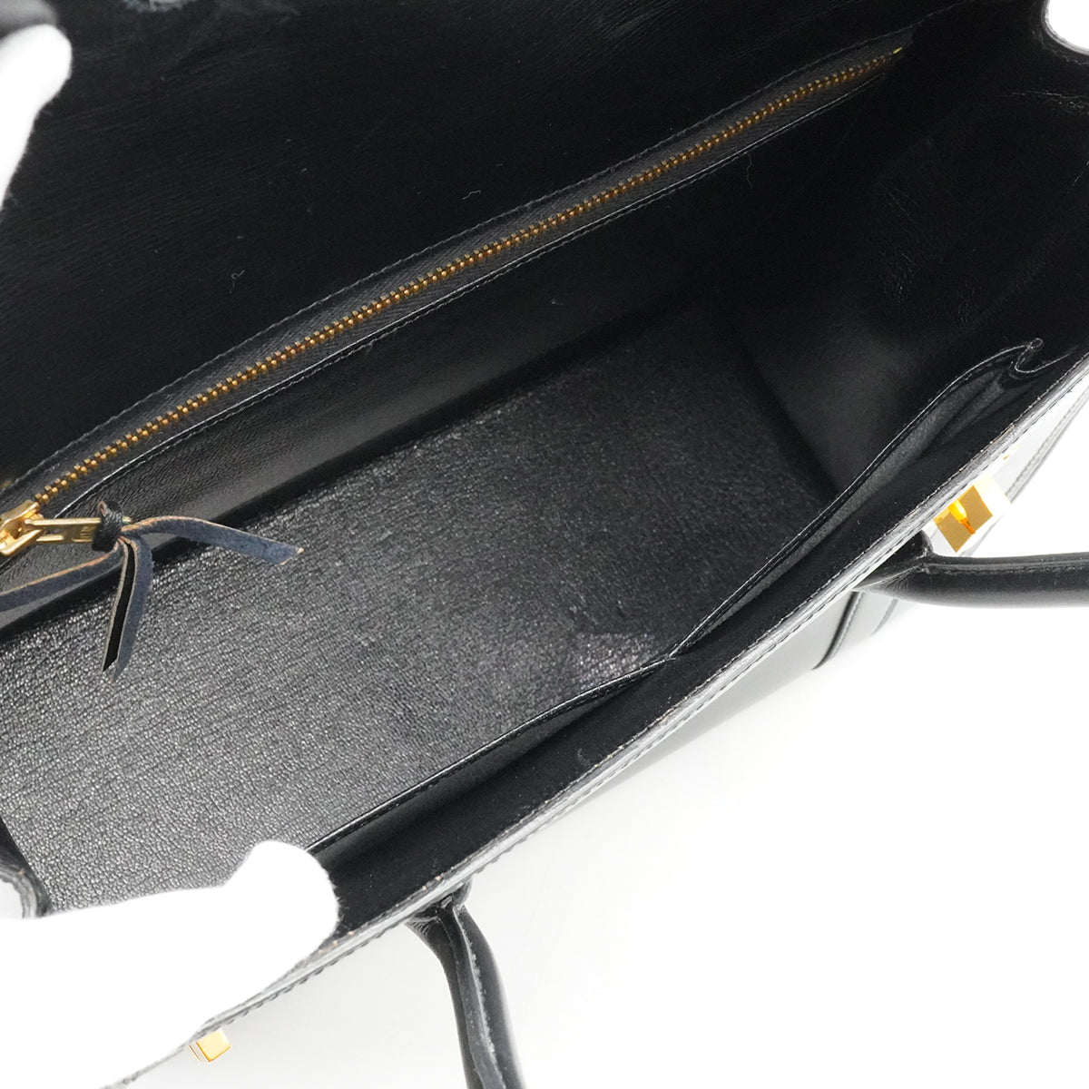 HERMES DRUG 27 BLACK BOX CALF HAND BAG 1978 CIRCLE H GOLD HARDWARE 90338297