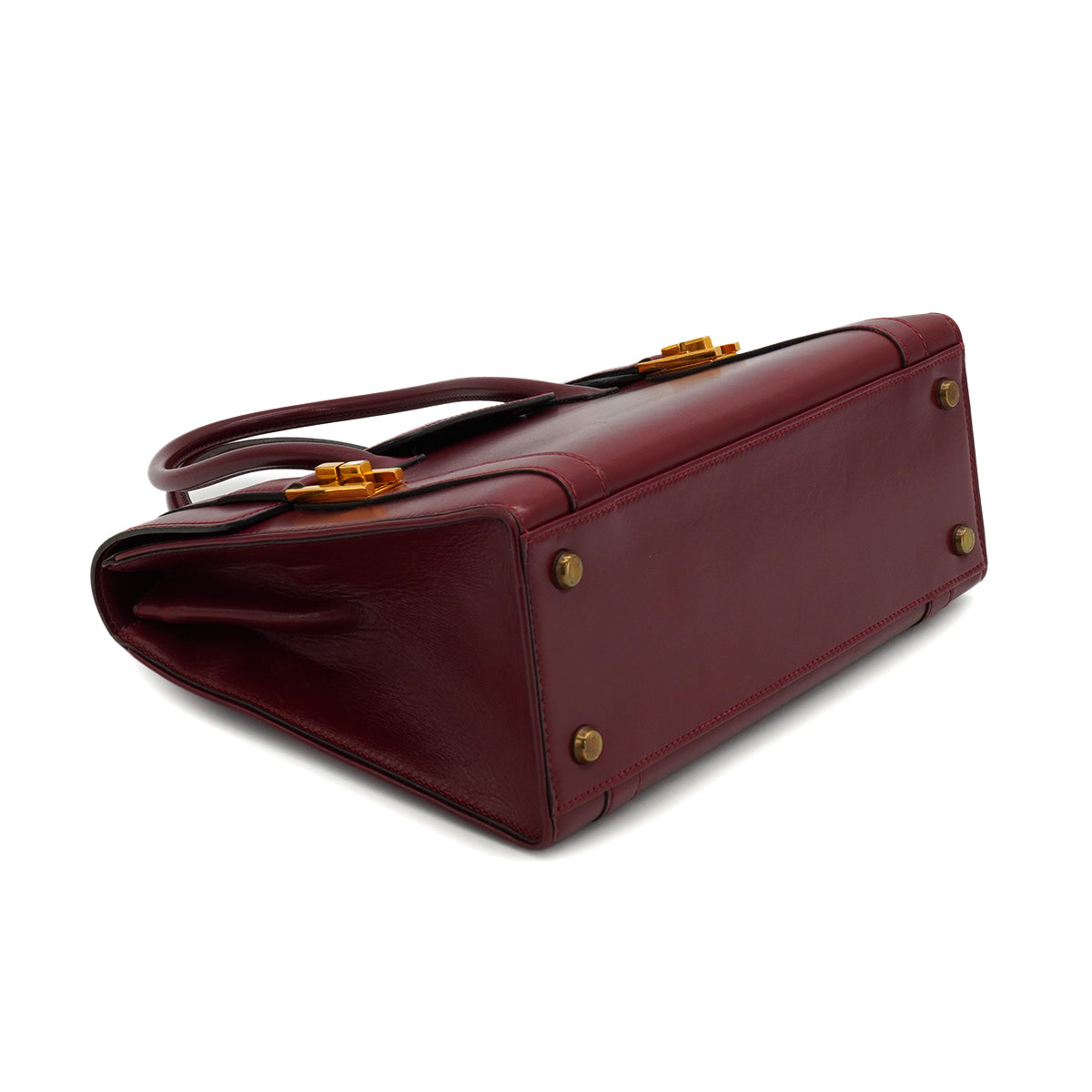 HERMES DRUG 27 ROUGE H BOX CALF HAND BAG 1979 CIRCLE I GOLD HARDWARE 90334127