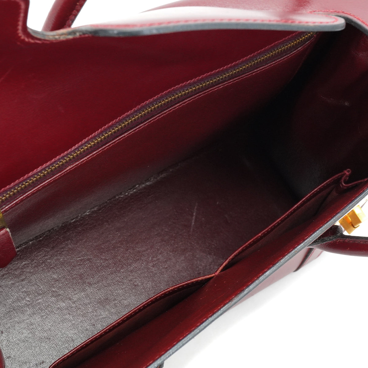 HERMES DRUG 27 ROUGE H BOX CALF HAND BAG 1979 CIRCLE I GOLD HARDWARE 90334127