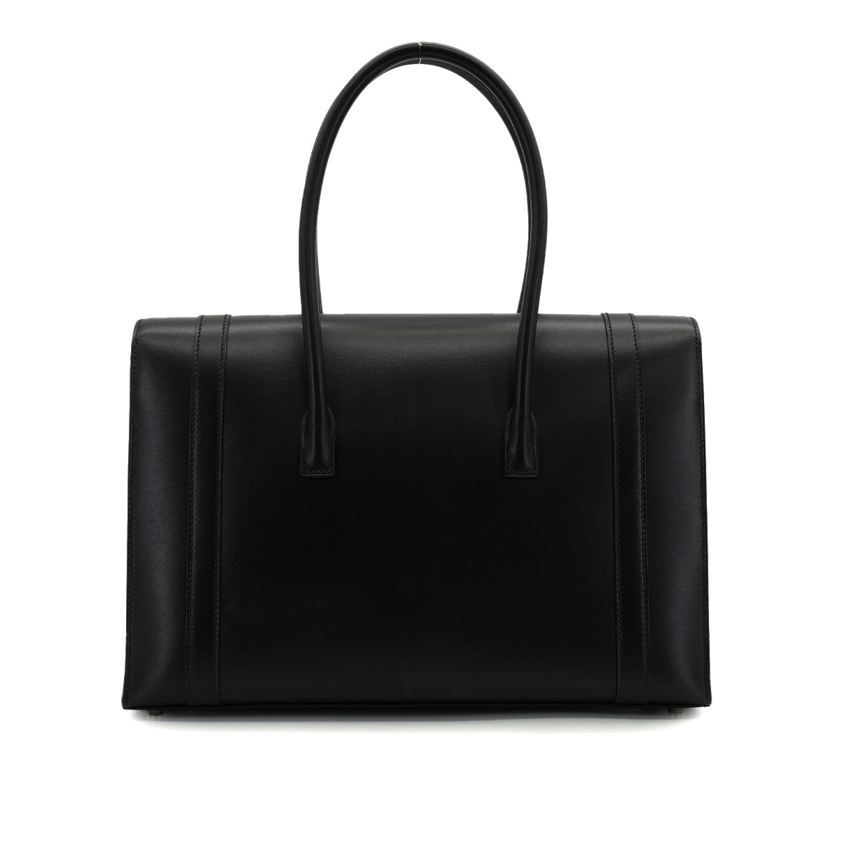 HERMES DRUG 32 BLACK BOX CALF HAND BAG 2002 SQUARE F PALLADIUM HARDWARE 90334266