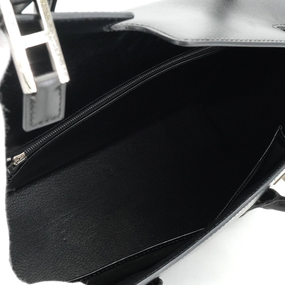 HERMES DRUG 32 BLACK BOX CALF HAND BAG 2002 SQUARE F PALLADIUM HARDWARE 90334266