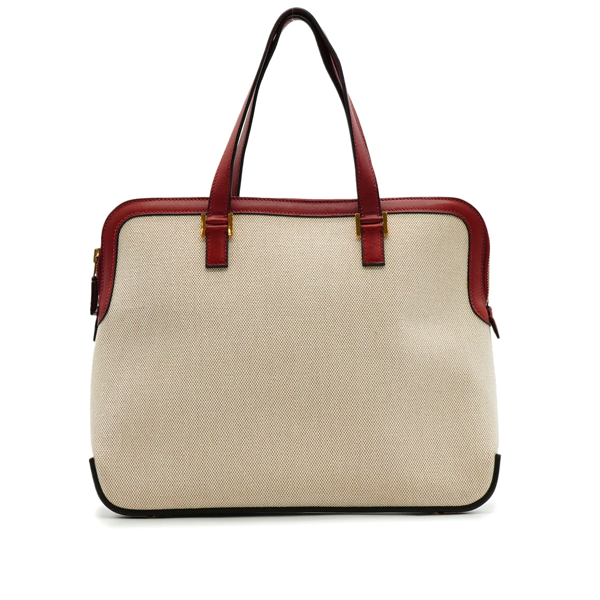 HERMES ESCAPADA ROUGE H TOILE H BOX CALF HAND BAG 2002 SQUARE F GOLD HARDWARE 90341717