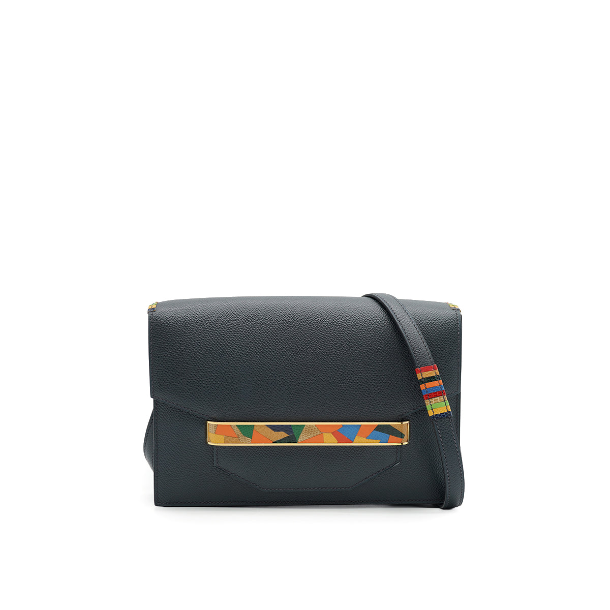 HERMES FACO BLUE INDIGO LIZARD VEAU EPSOM SHOULDER BAG 2004 SQUARE H GOLD HARDWARE 90335156