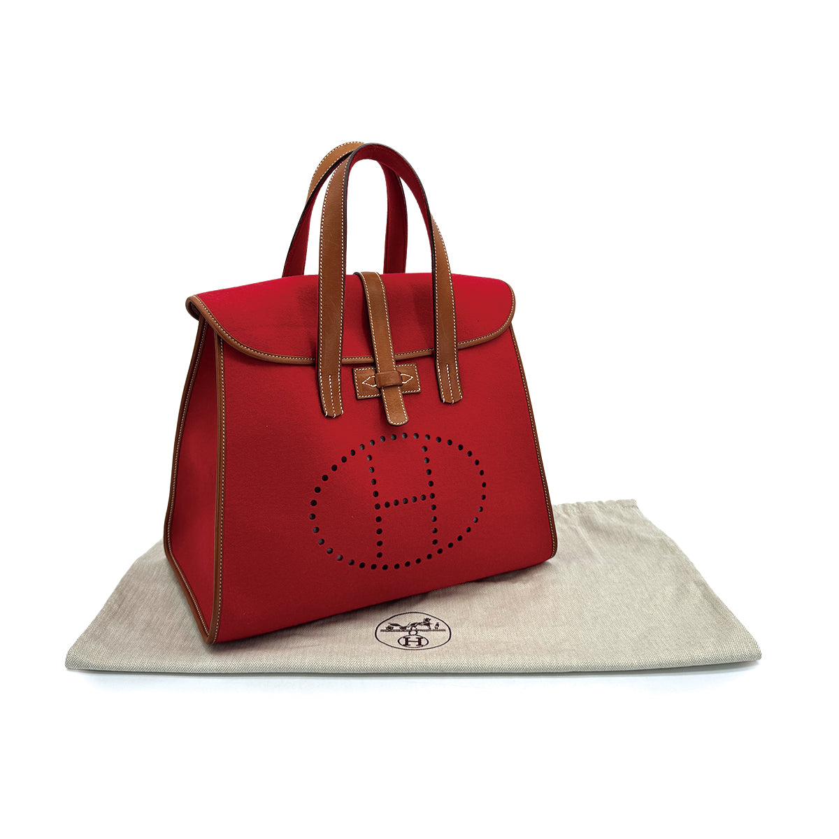HERMES FEU DOU ROUGE H FEUTRE HAND BAG 2007 SQUARE K 90312924