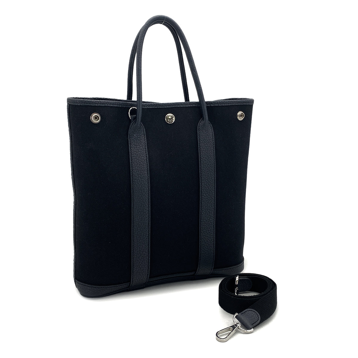 HERMES GARDEN FILE PM TOILE MILITARY VEAU NEGONDA BLACK BLUE INDIGO TOTE SHOULDER BAG 2020 Y STAMP 90327073