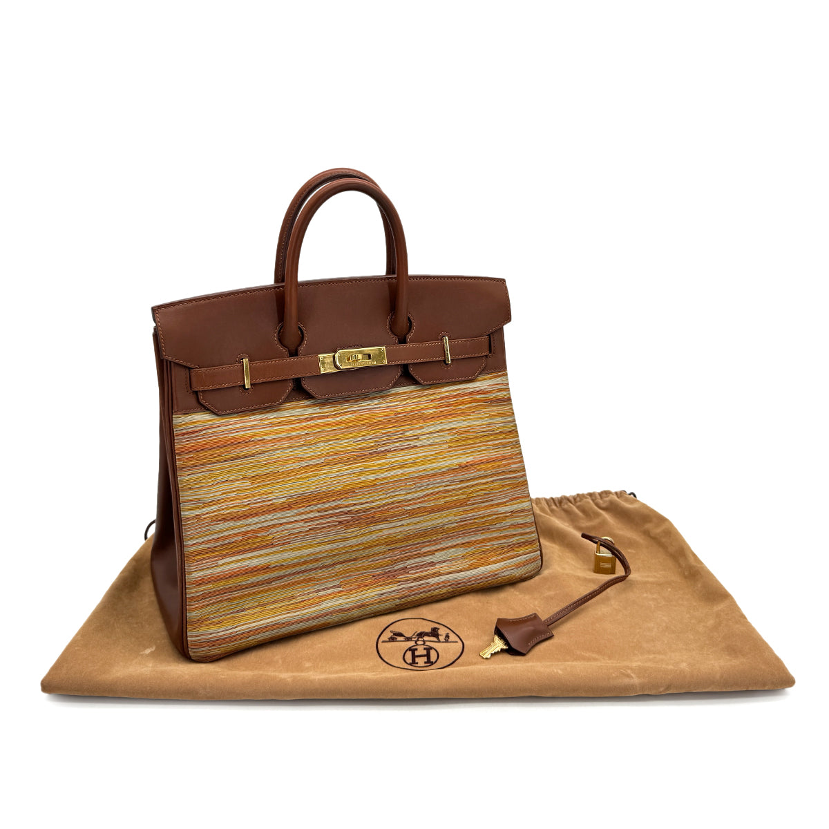 HERMES HAUT A COURROIES 32 MULTICOLOR BOXCALF VIBRATO HAND BAG 2002 SQUARE F GOLD HARDWARE 90314770
