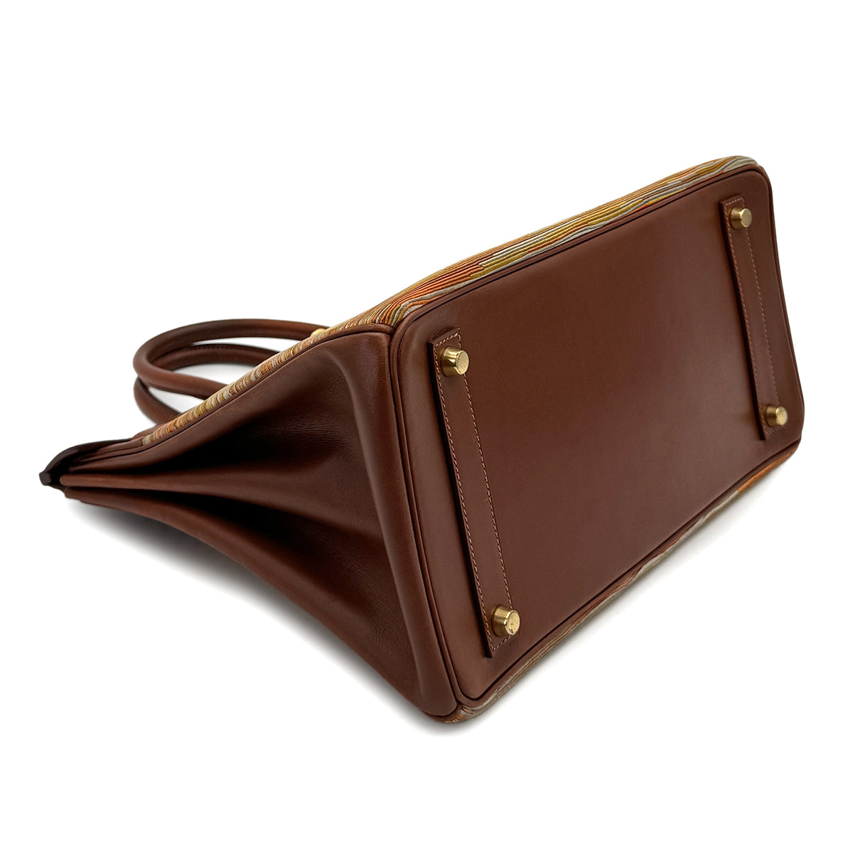 HERMES HAUT A COURROIES 32 MULTICOLOR BOXCALF VIBRATO HAND BAG 2002 SQUARE F GOLD HARDWARE 90314770