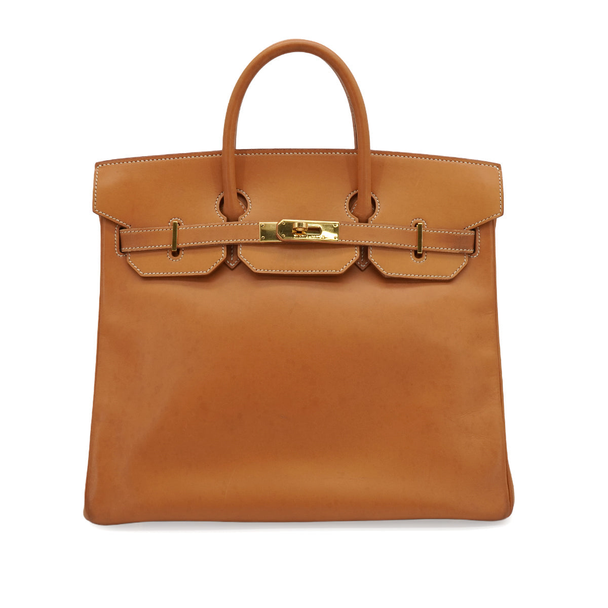 HERMES HAUT A COURROIES 32 NATURAL VEAU BARENIA HAND BAG 1997 SQUARE A GOLD HARDWARE 90346640