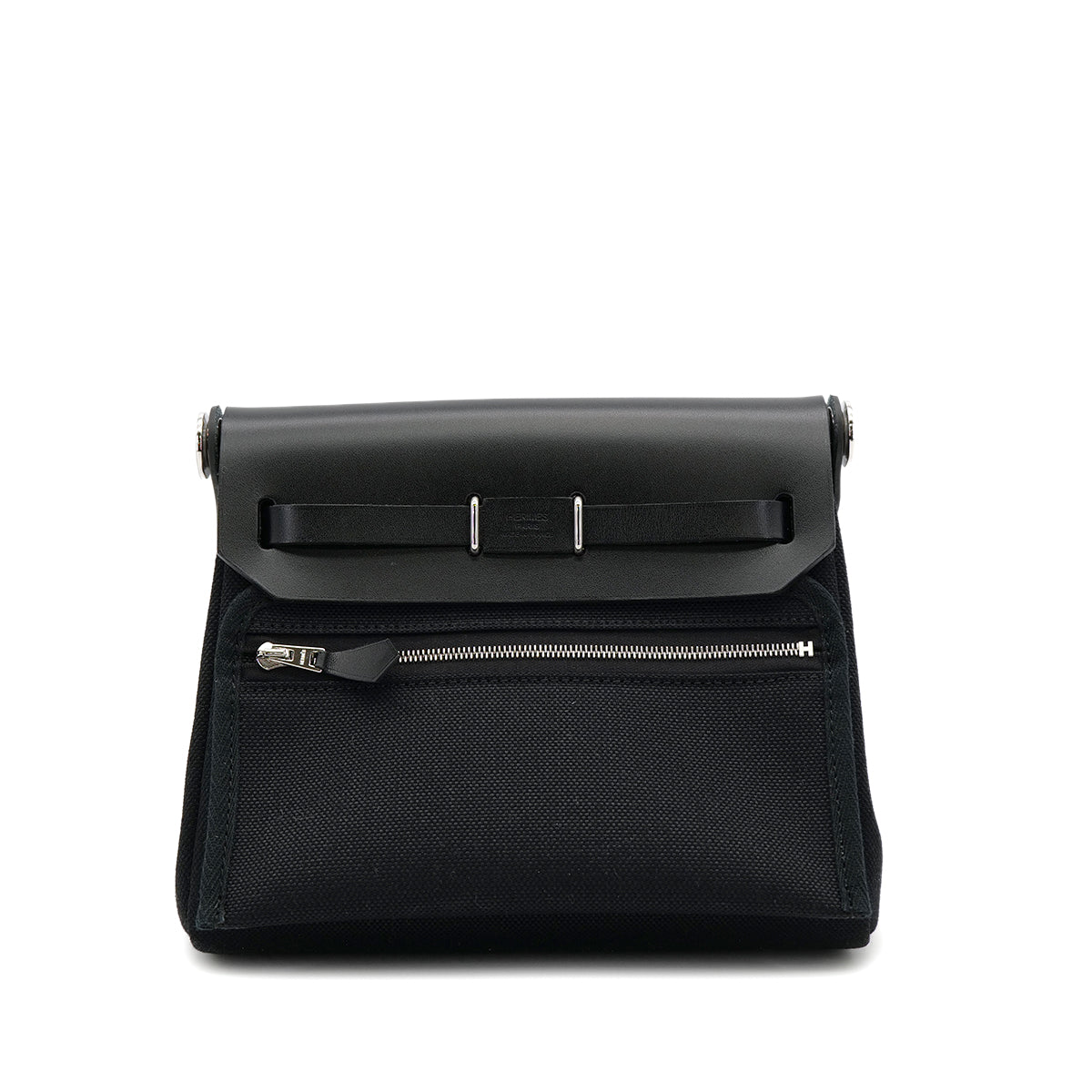 HERMES HER BAG ZIP 20 MINI BLACK VACHE HUNTER TOILE MILITAIRE TOTE SHOULDER BAG 2025 K STAMP 90319691