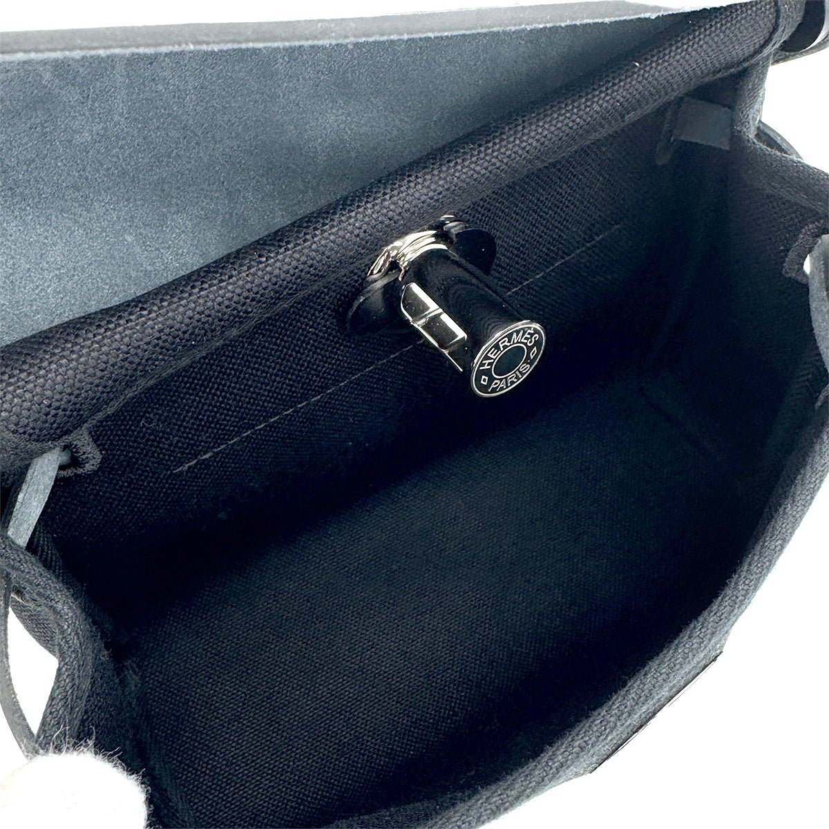 HERMES HER BAG ZIP 20 MINI BLACK VACHE HUNTER TOILE MILITAIRE TOTE SHOULDER BAG 2025 K STAMP 90319691