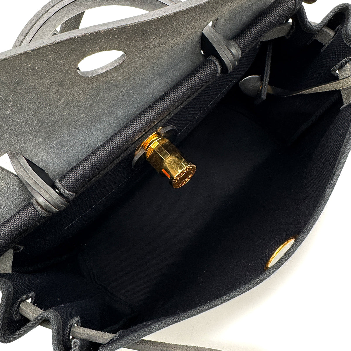 HERMES HER BAG ZIP PM 31 BLACK VACHE HUNTER TOILE MILITAIRE TOTE SHOULDER BAG 2022 U STAMP 90319137