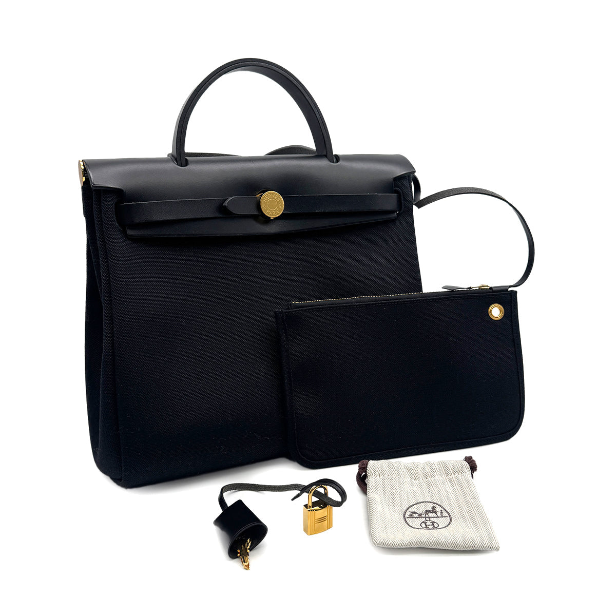 HERMES HER BAG ZIP PM 31 BLACK VACHE HUNTER TOILE MILITAIRE TOTE SHOULDER BAG 2022 U STAMP 90319137