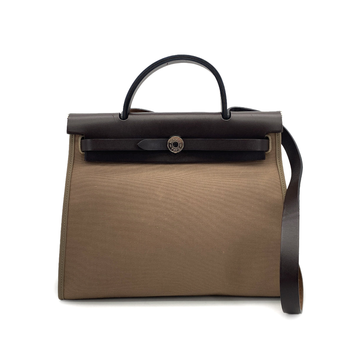 HERMES HER BAG ZIP PM 31 EBENE ETOUPE TOILE OFFICIER VACHE HUNTER TOTE SHOULDER BAG 2014 SQUARE R 90320167