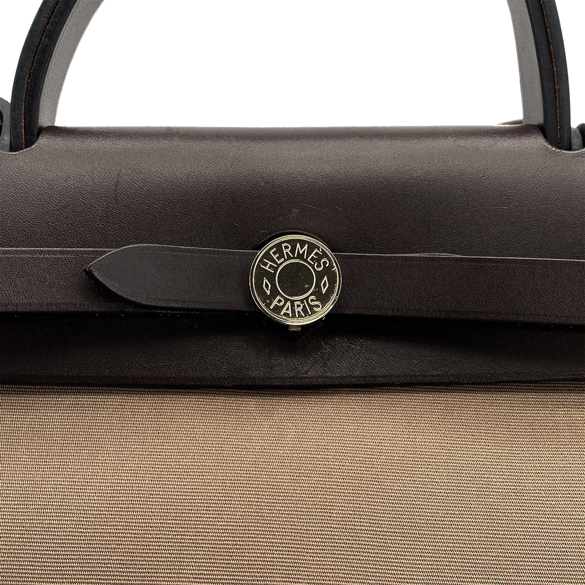 HERMES HER BAG ZIP PM 31 EBENE ETOUPE TOILE OFFICIER VACHE HUNTER TOTE SHOULDER BAG 2014 SQUARE R 90320167