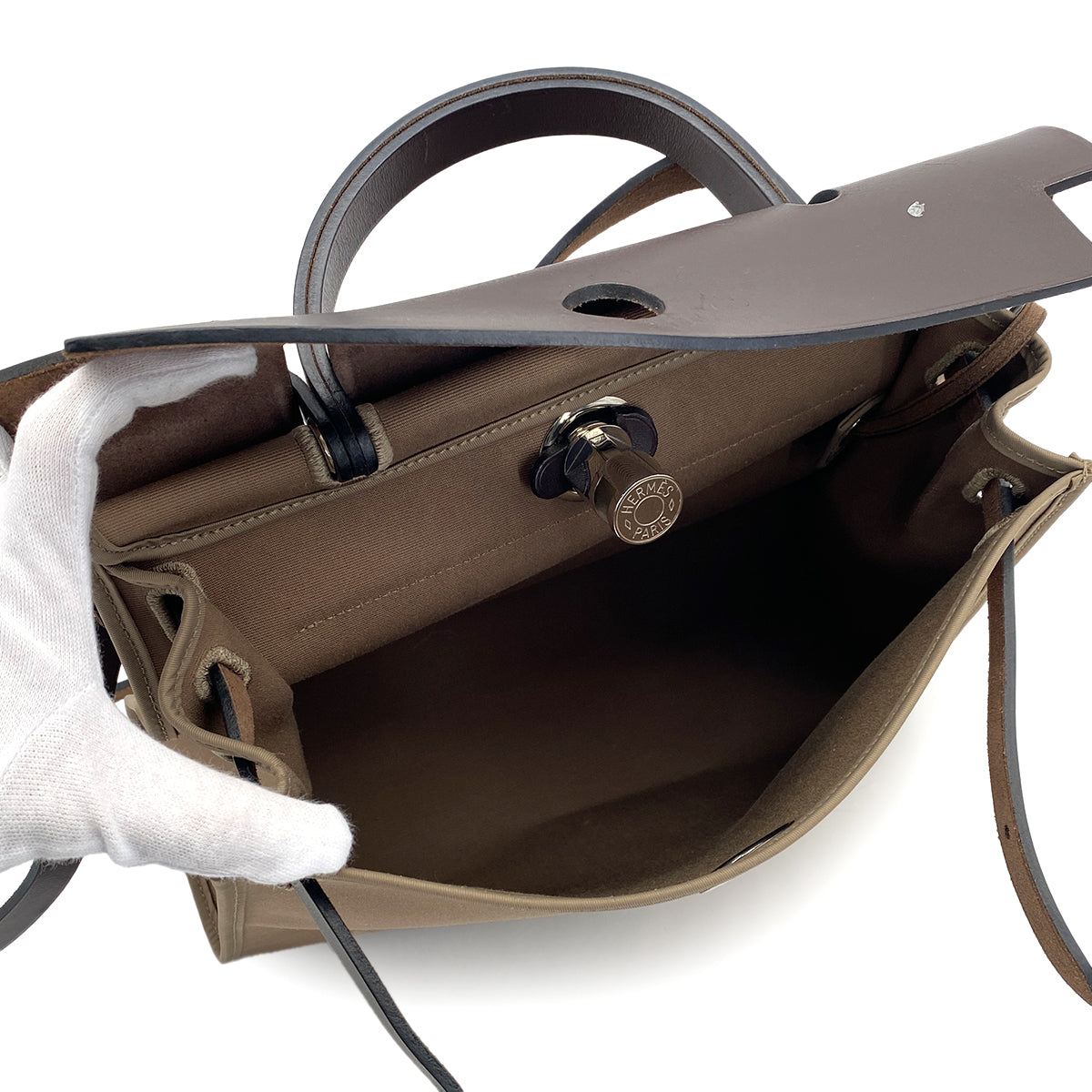 HERMES HER BAG ZIP PM 31 EBENE ETOUPE TOILE OFFICIER VACHE HUNTER TOTE SHOULDER BAG 2014 SQUARE R 90320167
