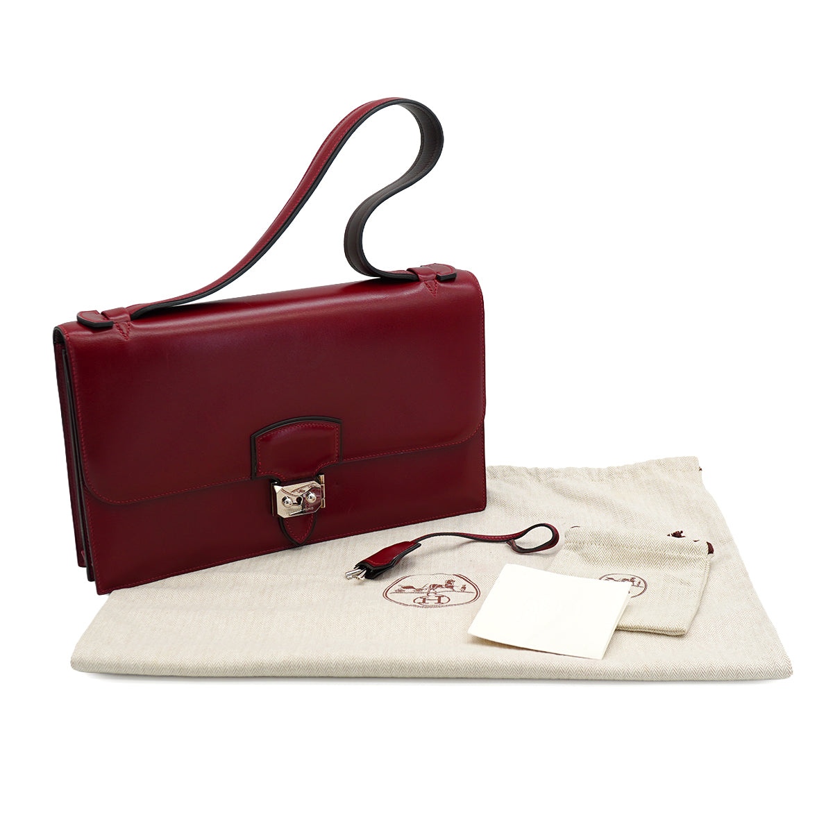 HERMES IRICO ELAN 32 ROUGE H EBENE BOX CALF VEAU SWIFT SHOULDER BAG 2012 SQUARE P PALLADIUM HARDWARE 90342997