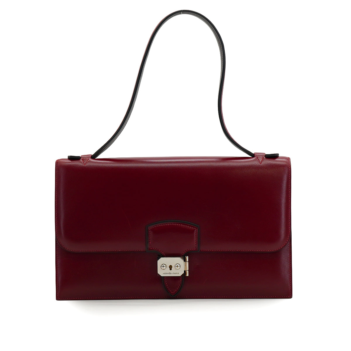HERMES IRICO ELAN 32 ROUGE H EBENE BOX CALF VEAU SWIFT SHOULDER BAG 2012 SQUARE P PALLADIUM HARDWARE 90342997