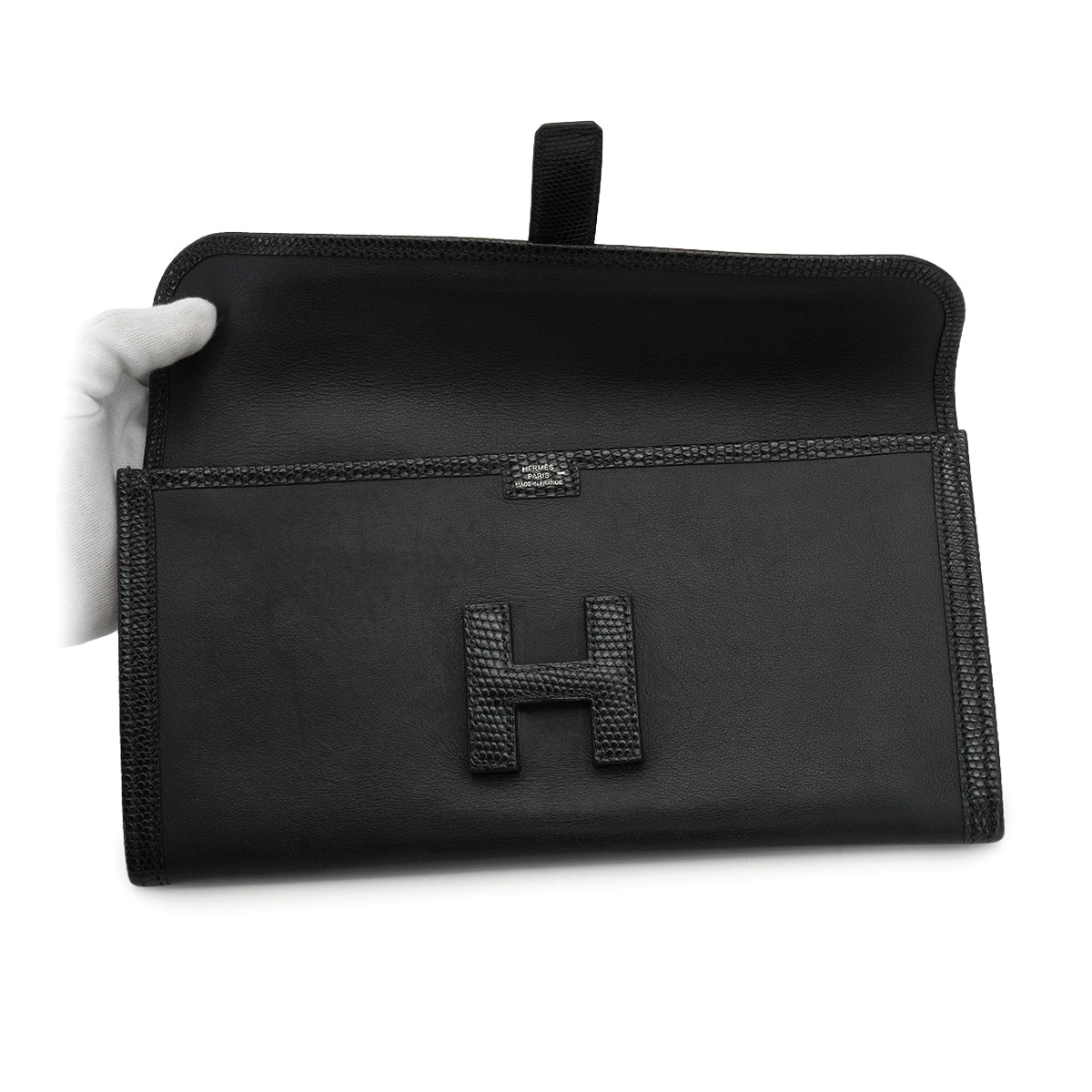 HERMES JIGE ELAN 29 BLACK LIZARD VEAU SWIFT CLUTCH BAG 2017 A STAMP 90339216