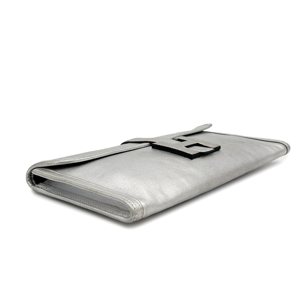 HERMES JIGE ELAN 29 SILVER CHEVRE CLUTCH BAG 2004 SQUARE H 90325324