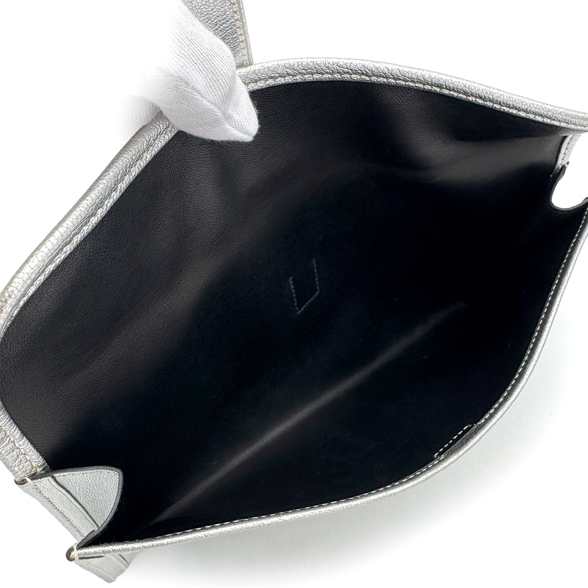 HERMES JIGE ELAN 29 SILVER CHEVRE CLUTCH BAG 2004 SQUARE H 90325324